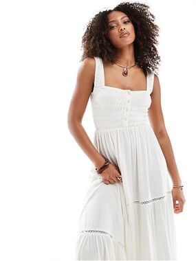 ASOS DESIGN ruched square neck tiered midi dress with lace inserts - 4/S